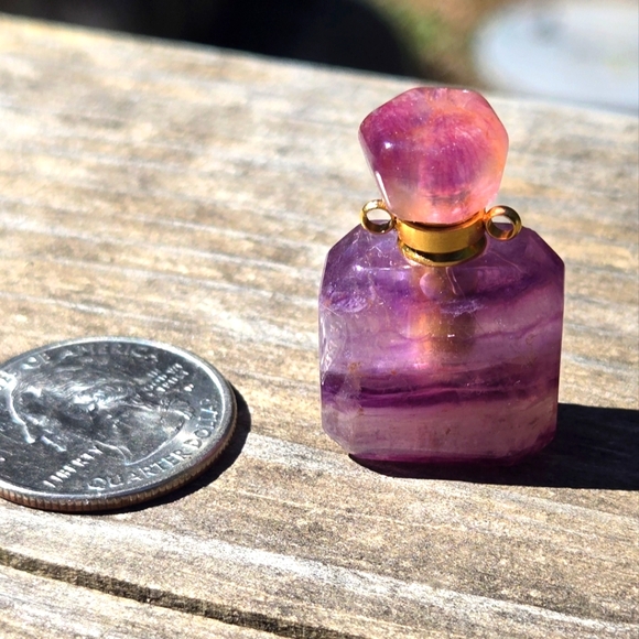 Natural Edge Kharma Collection by Avelon Jewelry - Amethyst Purple & Pink Crystal Bottle Essentisl Oil Aroma Therapy